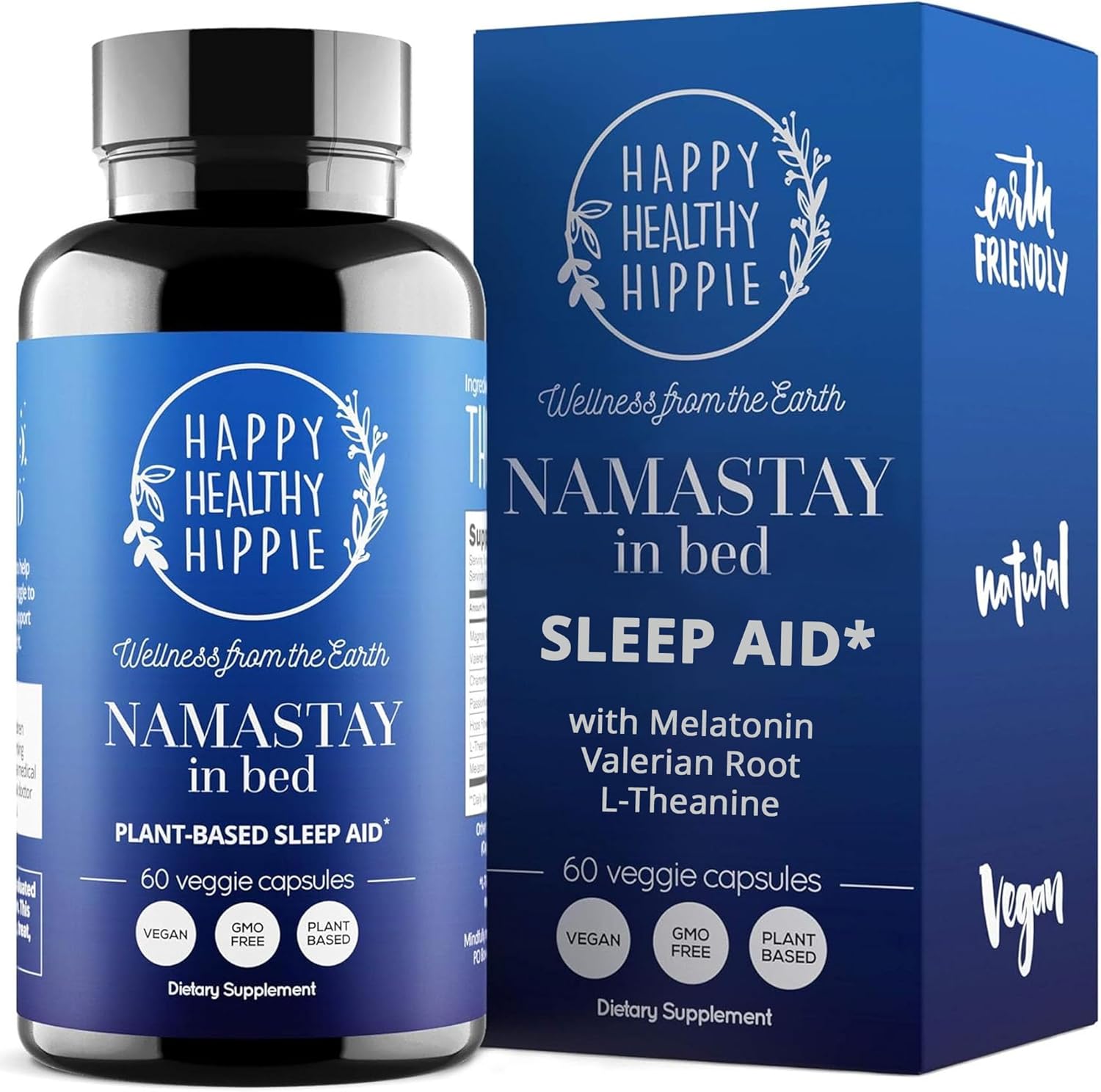 Namastay in Bed – Natural Sleep Aid for Adults – Low Dose Melatonin 0.5 Mg, Valerian Root, L-Theanine, Magnolia Bark, Chamomile – No Morning Grogginess, Non-Habit Forming, for Women – Vegan, 60 Ct