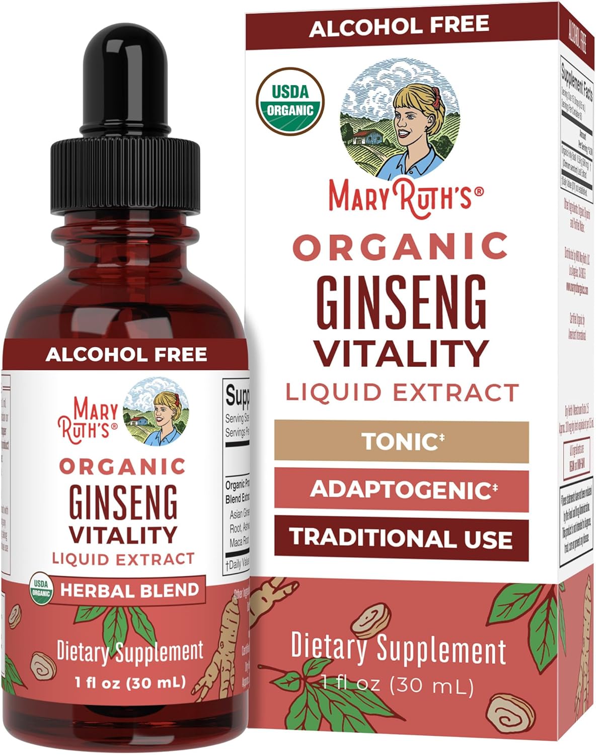 MARYRUTH’S Organics Herbal Supplement for Brain Function | Boost Energy | Memory | Vitality USDA | Ginseng with Ashwagandha | Eleuthero and Maca Root Extract | 1 Fl Oz