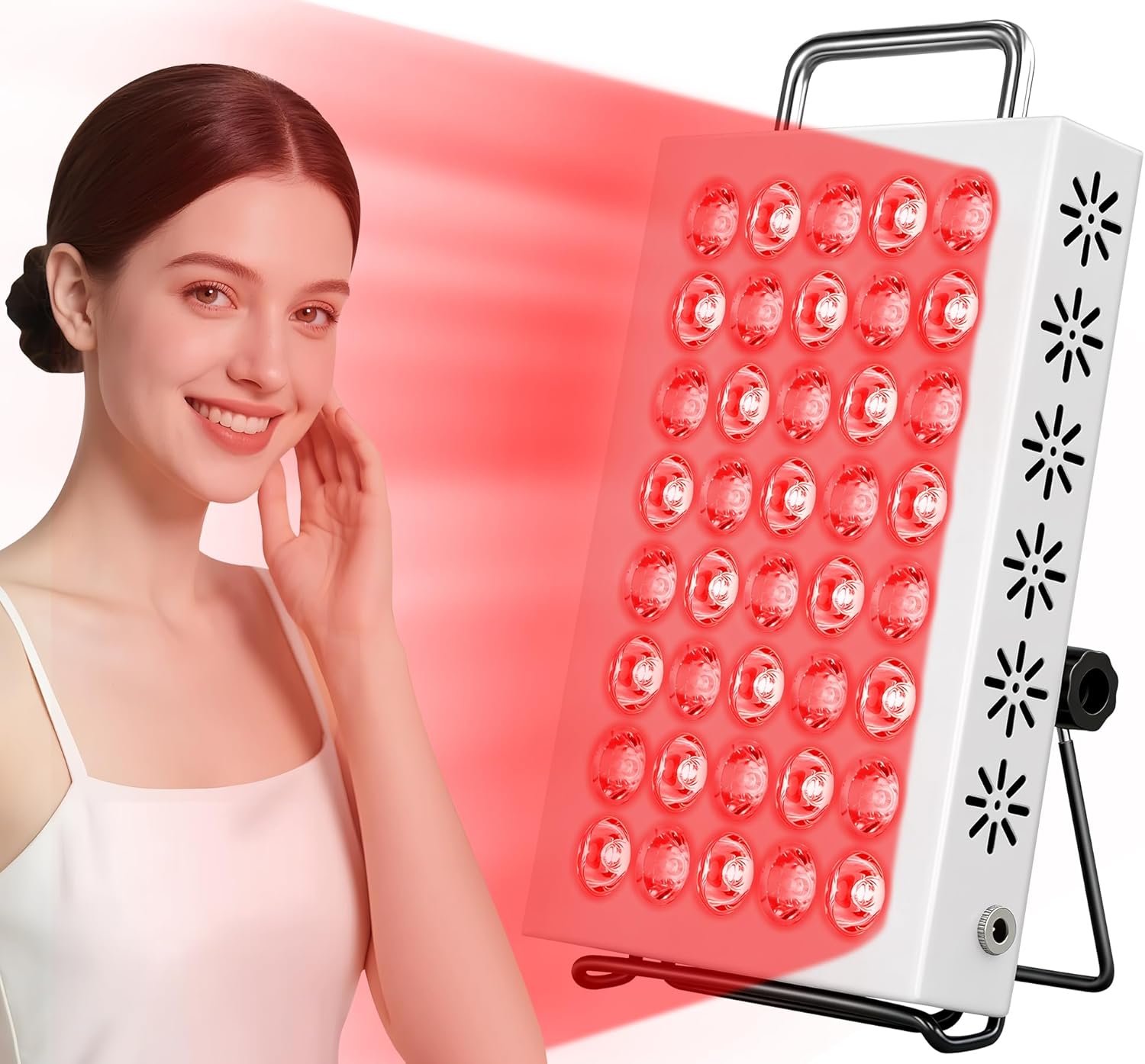AearKing Red Light Therapy for Face and Body, 660nm & 850nm Near Infrared Red Light Therapy Panel with Adjustable Stand, Portable Dual Chip LED Red Light Therapy Lamp with Timer & 5 Brightness Levels