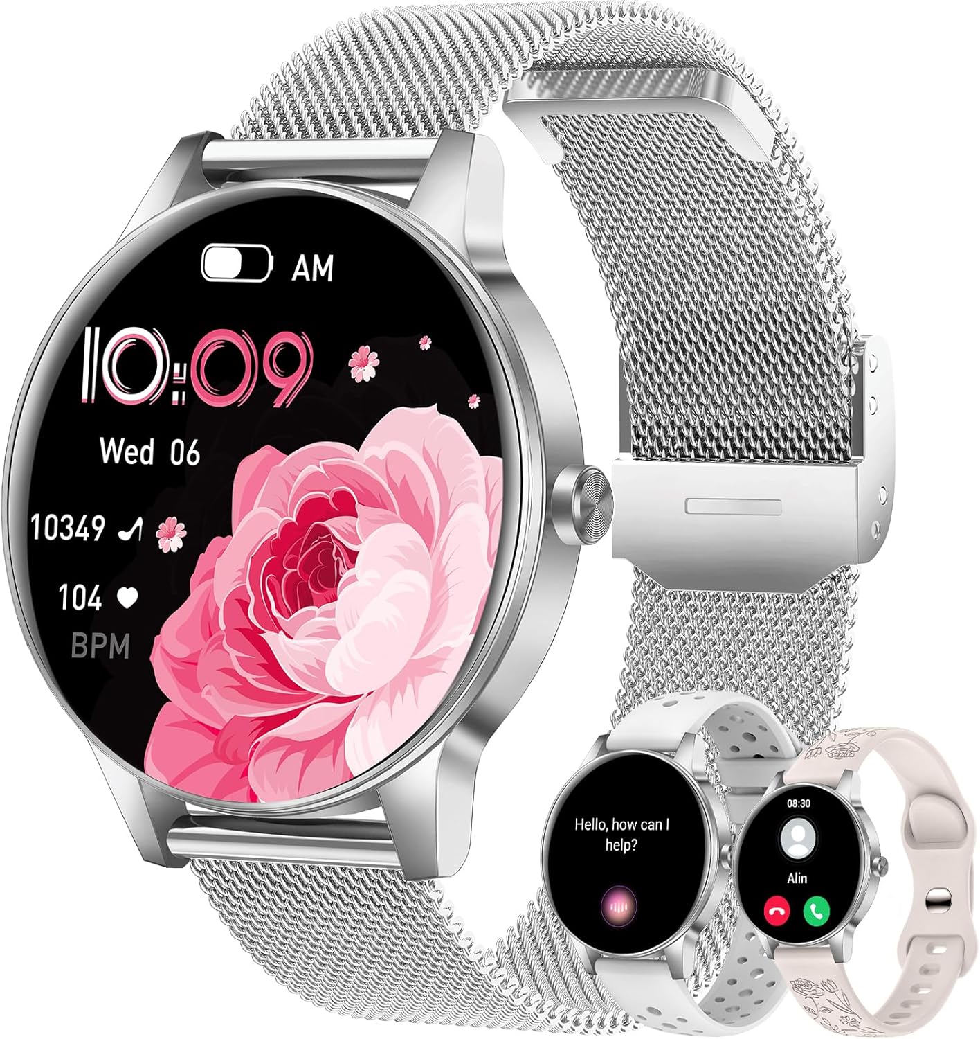 Smart Watch for Women(Answer/Make Calls), 1.27″ HD Screen Fitness Tracker with Heart Rate/Sleep Monitor, 130+ Sport Modes IP68 Waterproof Activity Tracking, Smartwatch for Android iPhone, Silver