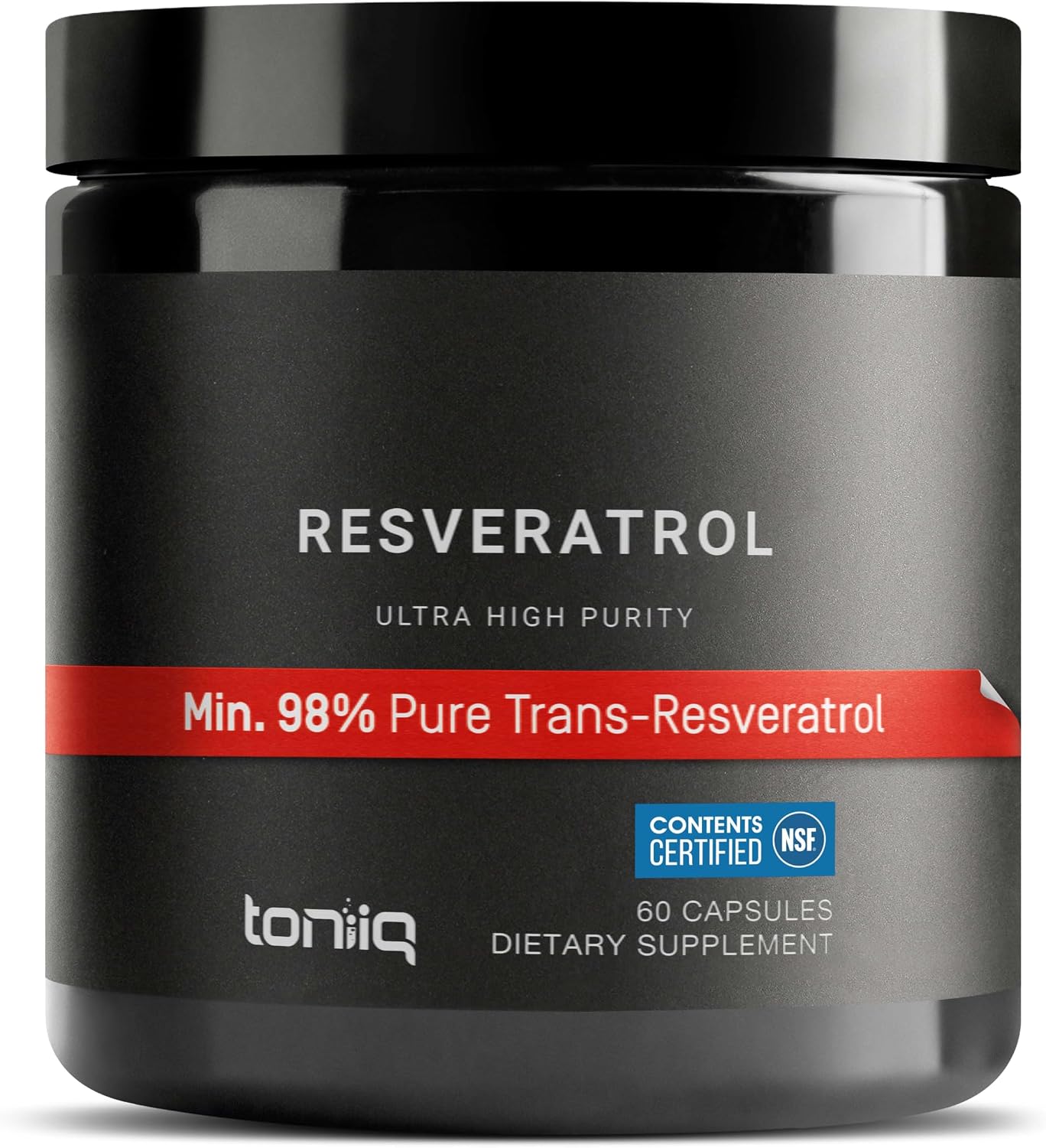Toniiq NSF Certified Ultra High Purity Resveratrol Capsules – 98% Trans-Resveratrol – Highly Purified and Bioavailable – 60 Caps Reservatrol Supplement