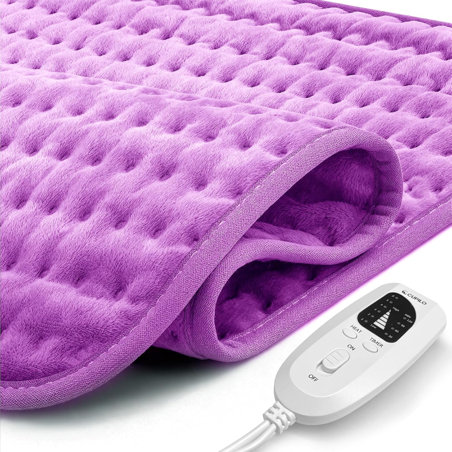 CuPiLo Heating Pad for Back, FSA Eligible HSA Store 17″x33″ Large Heat Pad for Period Cramps, Electric Heating Pads for Neck and Shoulders and Back, 6 Heat Settings, Home, Office (Purple)