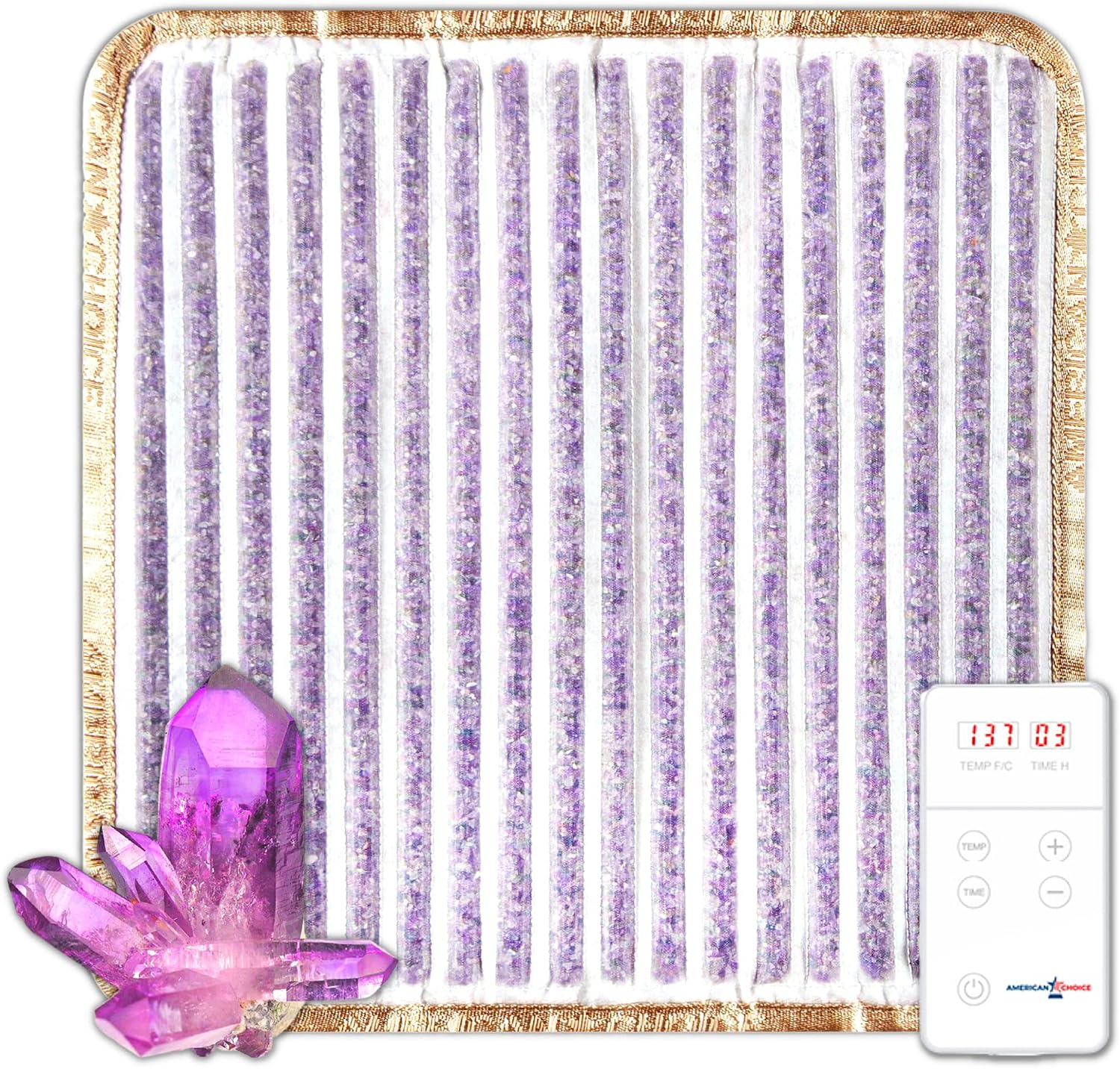 Amethyst Far Infrared Heating Pad for Back, Neck, Shoulder, Knee, and Leg Pain Relief – Natural Gemstone Crystal Therapy Mat with Fast Heating, Precise Temp Control, and Negative Ions