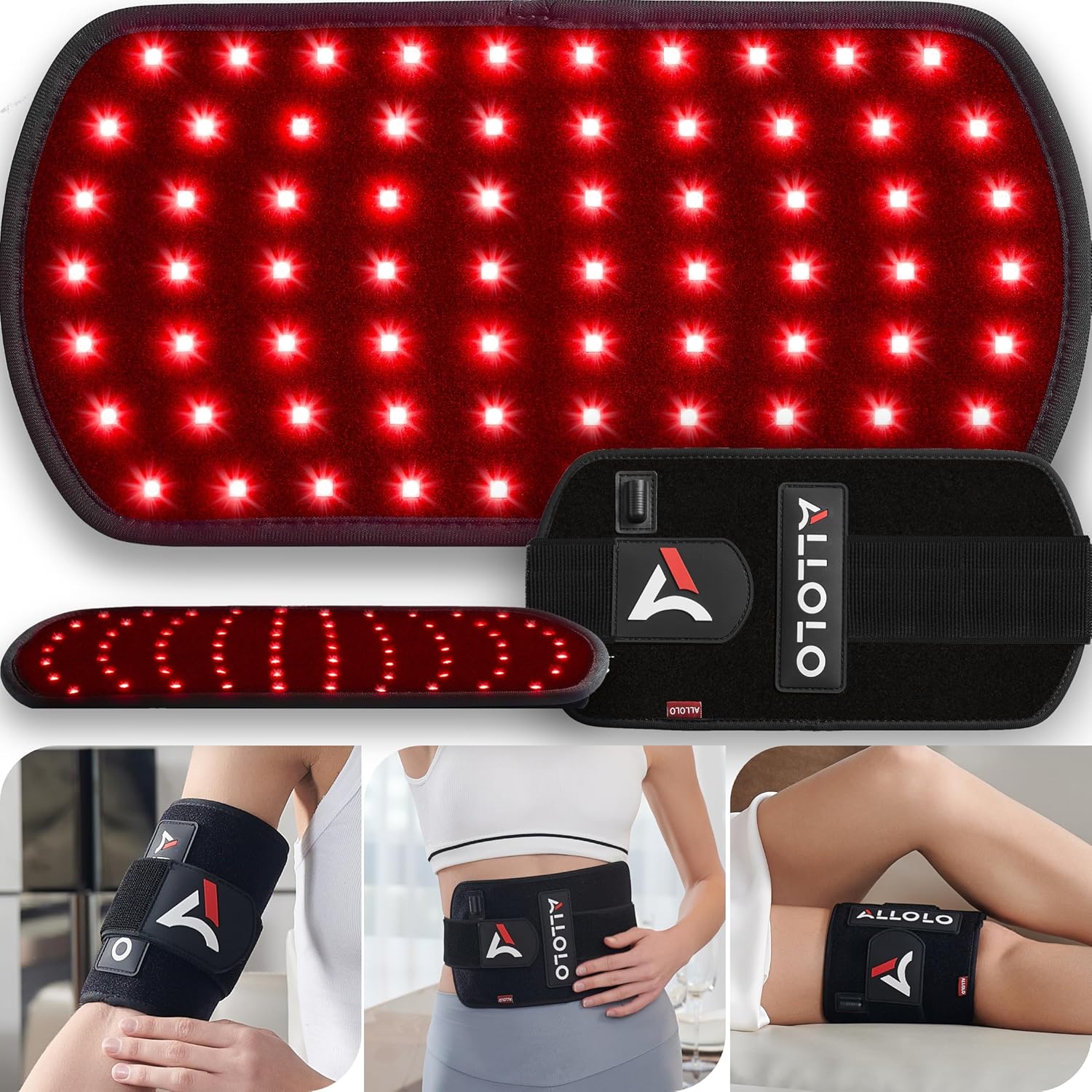 ALLOLO Red Light Therapy for Body, 3 in 1 LEDs Red Light Therapy Belt with Timer Remote Control, 660nm 850nm Infrared Light Therapy Pad for Body Waist Shoulder Knee, 12.6″ x 6.3″ Large Area