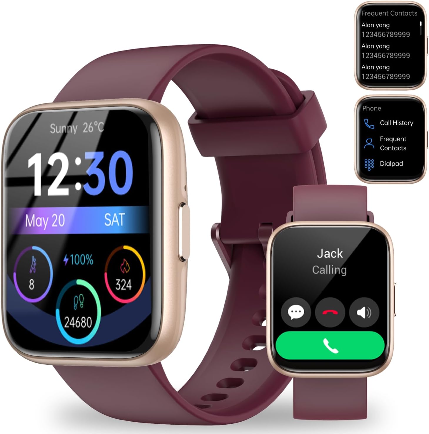 Smart Watch for Men Women – Answer/Make Calls/Quick Reply/AI Voice Assistant, 1.83″ for Android iPhone Samsung Compatible IP68 Smartwatch Fitness Tracker Blood (Rose Gold+Wine Red, 1.9″)