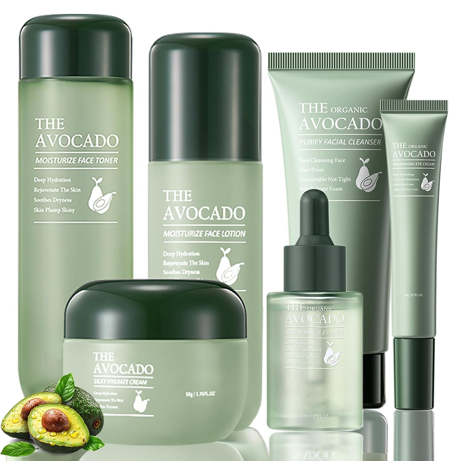 Avocado Facial Set – 6PCS, Cleansing to Lotion to Rich Cream, Korean, Anti-Aging Women’s Gift
