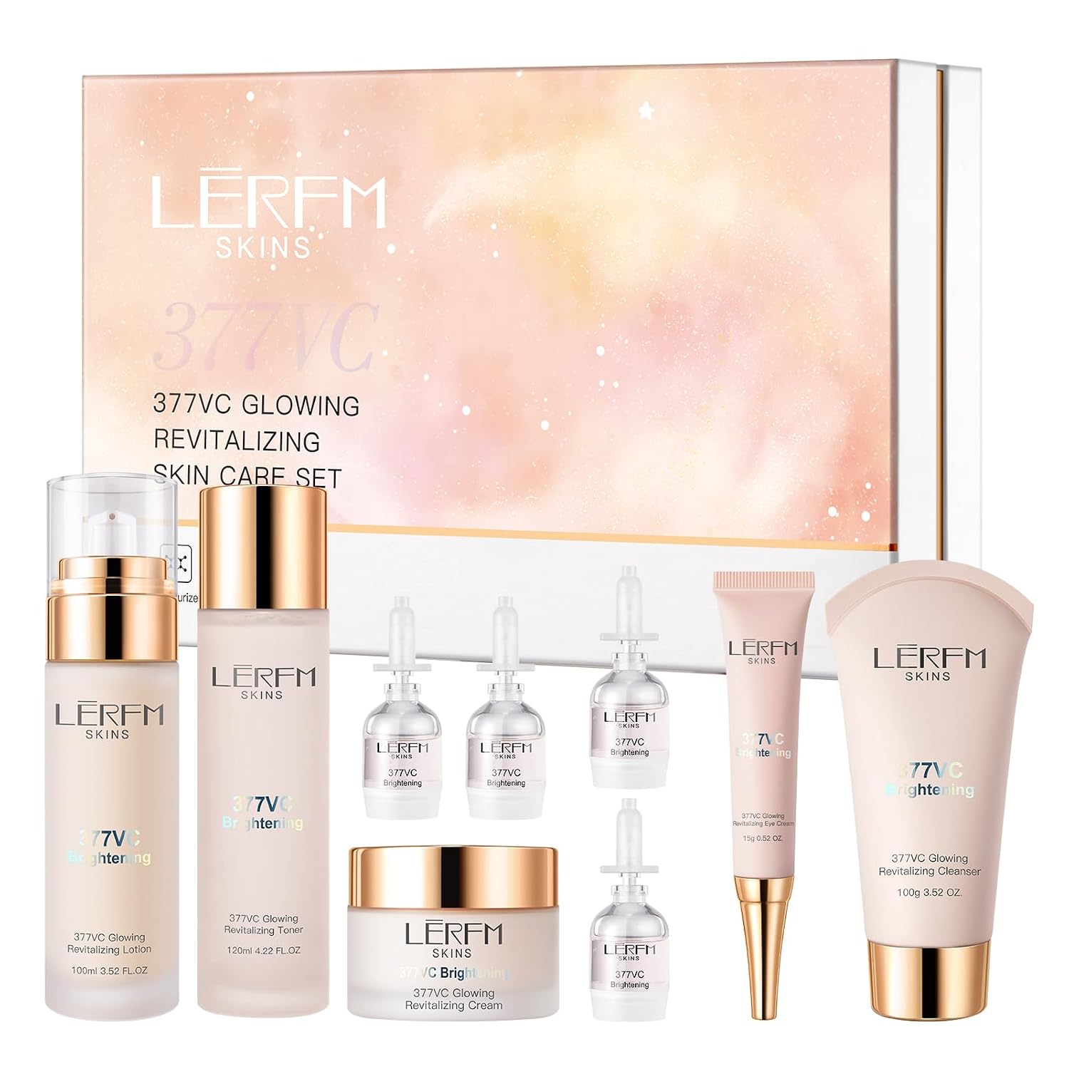 Skin Care Set 8 in 1 Facial Cleanser, Toner, Serum, Face Lotion, Cream & Eye Cream – Hydrating, Anti-Aging &Brightening Daily Routine for Glowing Skin