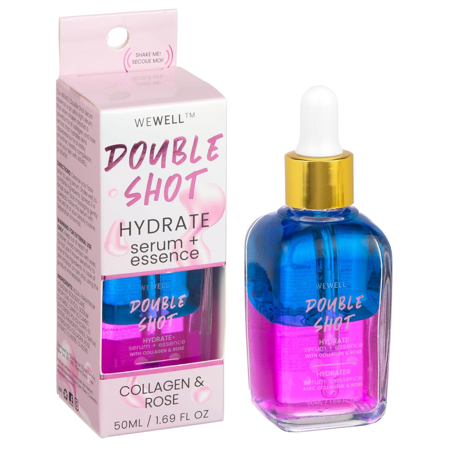 Collagen & Rose Dual-Layer Serum & Essence – Double Shot Hydrate Facial | Double Shot Hydrate Facial Treatment. Dual-Action Formula for Healthy Youthful Glow. Anti-Aging Skincare for Women. 1.69oz